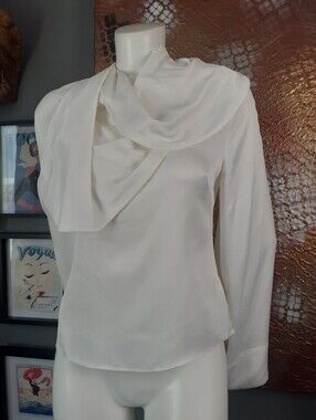 Zara Nwot White Draped Neck Satin Blouse - Women's Blouse